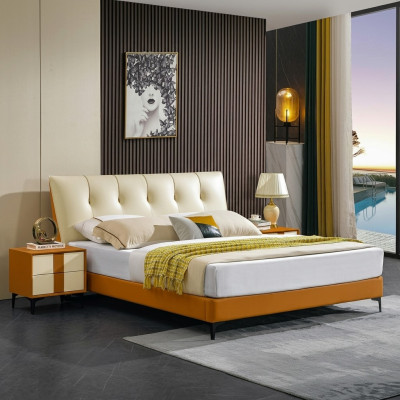 Designer Bett Orange Leder Hotel Kunstleder Betten Doppel Schlaf Zimmer