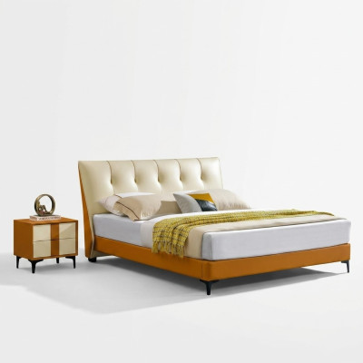 Designer Bett Orange Leder Hotel Kunstleder Betten Doppel Schlaf Zimmer