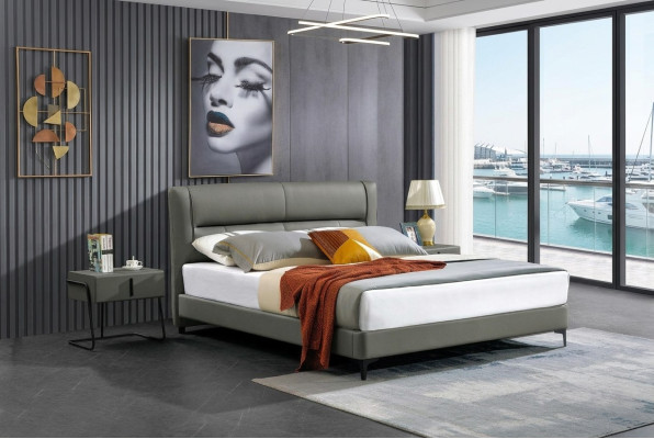 Lederbett Komplettes Schlafzimmer Bett Nachttischen 3 tlg. Garnitur Hotel