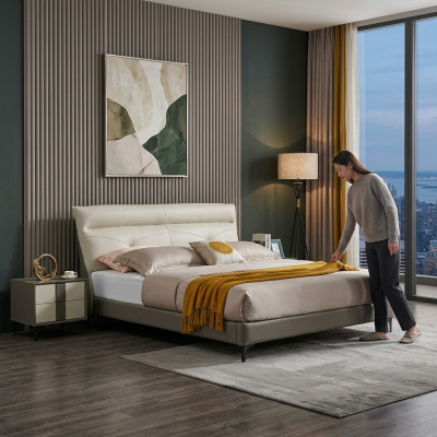 Schlafzimmer Lederbett Komplettes Bett Nachttischen 3 tlg. Garnitur Hotel