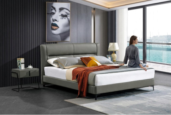 Schlafzimmer Lederbett Komplettes Bett 3 tlg. Garnitur Hotel Sets Nachttischen.