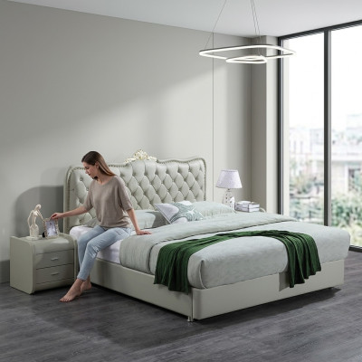 Lederbett Schlafzimmer Komplettes Bett 3 tlg. Garnitur Hotel Sets Nachttischen.