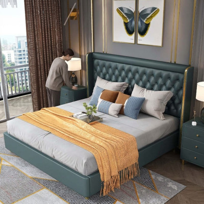 Schlafzimmer Bett Nachttische 3 tlg. Set Design Deko Luxus Betten Leder