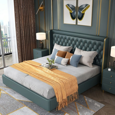 Schlafzimmer Bett Nachttische 3 tlg. Set Design Deko Luxus Betten Leder