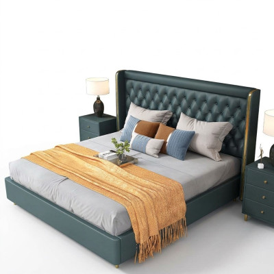 Schlafzimmer Bett Nachttische 3 tlg. Set Design Deko Luxus Betten Leder