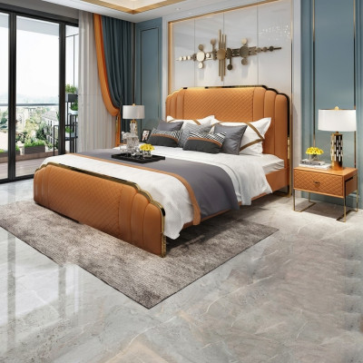 Design Lederbett Schlafzimmer 3tlg. Set 2x Nachttisch Betten Luxus Möbel