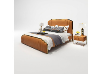 Design Lederbett Schlafzimmer 3tlg. Set 2x Nachttisch Betten Luxus Möbel