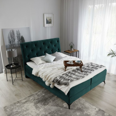 Luxus Boxspring postel Textilie Hotel zelená postele ložnice nábytek design samet Nové