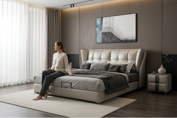 Šedé ložnice postele potah postel chesterfield Italský nábytek