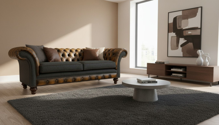 Chesterfield Žlutá kůže Designér Moderní Design Nábytek Luxus Obývací pokoj 3místná sedačka