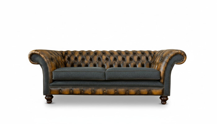 Chesterfield Žlutá kůže Designér Moderní Design Nábytek Luxus Obývací pokoj 3místná sedačka