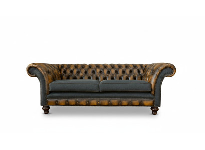 Chesterfield Žlutá kůže Designér Moderní Design Nábytek Luxus Obývací pokoj 3místná sedačka