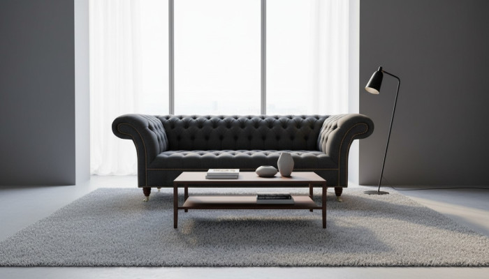 Chesterfield 3místná textilní pohovka šedá moderní design nábytek designérská pohovka
