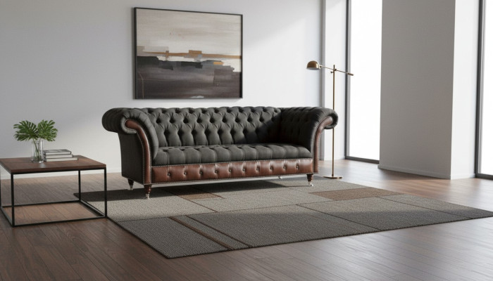 Chesterfield Schwarz Obývací pokoj Látkový design Pohovky Čalouněná pohovka Nová kožená pohovka
