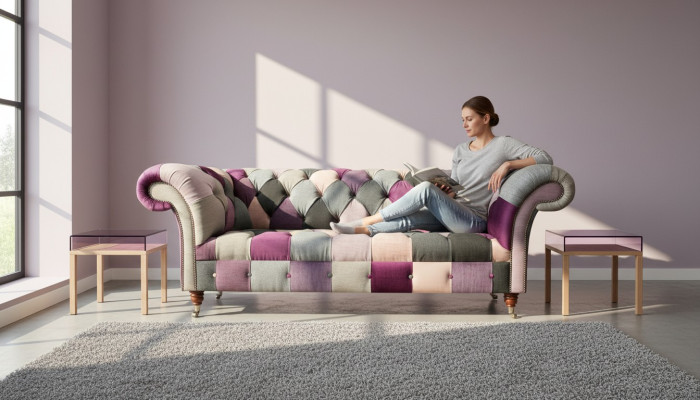 Chesterfield 3místná sedací souprava Designérský nábytek Nový Moderní Design Textilní Obývací pokoj Sedací soupravy