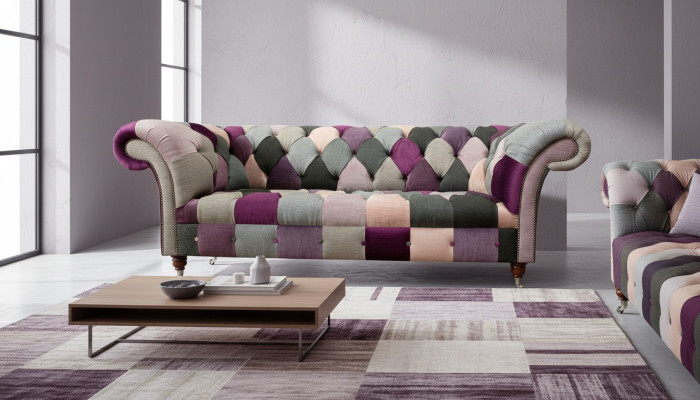 Chesterfield 3místná sedací souprava Designérský nábytek Nový Moderní Design Textilní Obývací pokoj Sedací soupravy