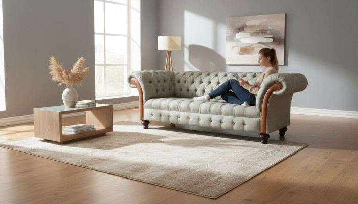 Chesterfield 3-místná pohovka Beige obývacího pokoje Design Pohovky Potahové Pohovka Pohovky Textilní