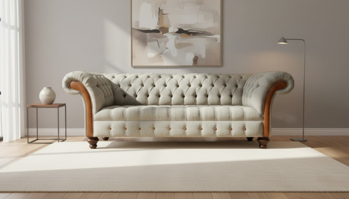Chesterfield 3-místná pohovka Beige obývacího pokoje Design Pohovky Potahové Pohovka Pohovky Textilní