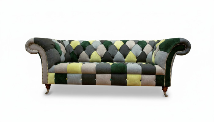 Chesterfield 3-sedadlová pohovka vícebarevného designu do obývacího pokoje, designový nábytek.