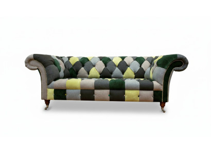 Chesterfield 3-sedadlová pohovka vícebarevného designu do obývacího pokoje, designový nábytek.