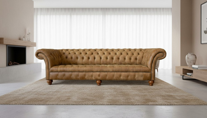 Chesterfield 4místná pohovka v světlé hnedé barvě moderního designu z kůže Kreativní nábytek.
