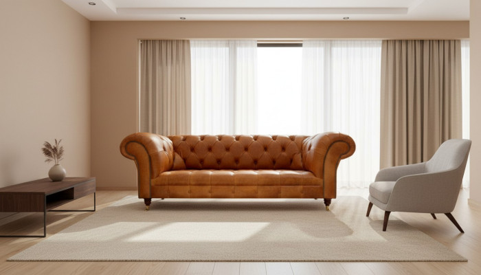 Chesterfield 3-místná pohovka v ořechově hnědém moderním designu z kůže Kreativní nábytek