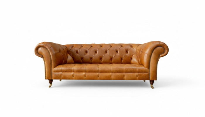 Chesterfield 3-místná pohovka v ořechově hnědém moderním designu z kůže Kreativní nábytek