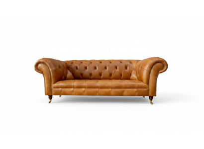 Chesterfield 3-místná pohovka v ořechově hnědém moderním designu z kůže Kreativní nábytek
