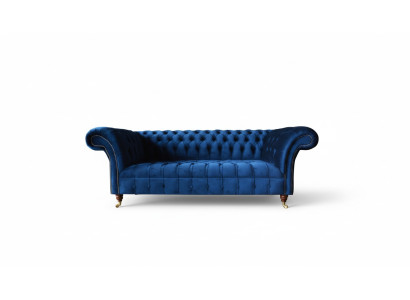Chesterfield 3místná modrá designová pohovka potahovaná sametovou látkou luxusního materiálu
