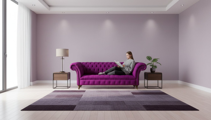 Chesterfield 3místná fialová látková designová pohovka se sedadly a novými kreativními pohovkami.