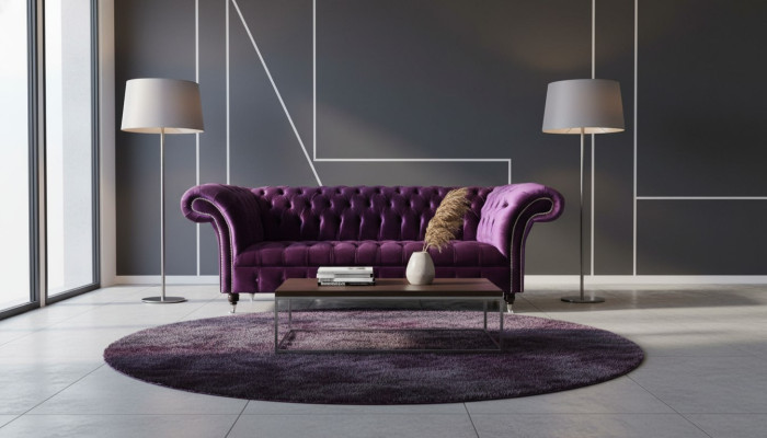 Chesterfield 3místná Violett látková designová pohovka tapicírovaná sedačka nová textilní.