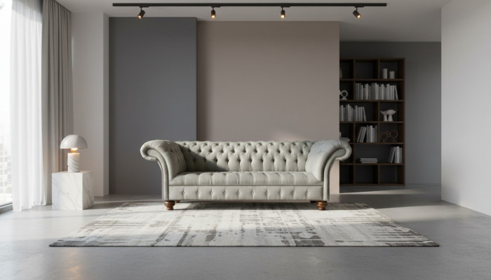Chesterfield 3místná obývací souprava Moderní Světle Šedá Pohovka Nové Kreativní Tkaniny
