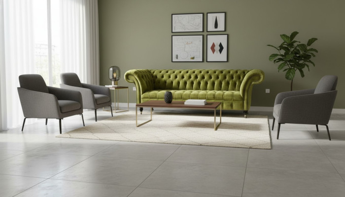 Chesterfield Zelený tříosý obývací pokoj Design Pohovky čalouněné pohovky textil Nové
