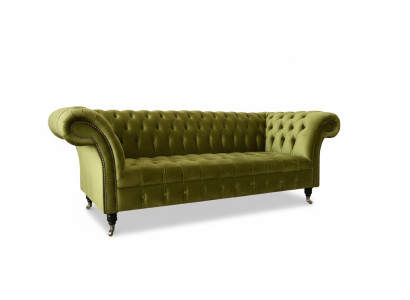 Chesterfield Zelený tříosý obývací pokoj Design Pohovky čalouněné pohovky textil Nové