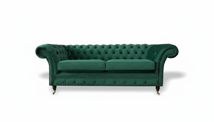 Chesterfield 3-místná zelená moderní designová pohovka pro obývací pokoj.