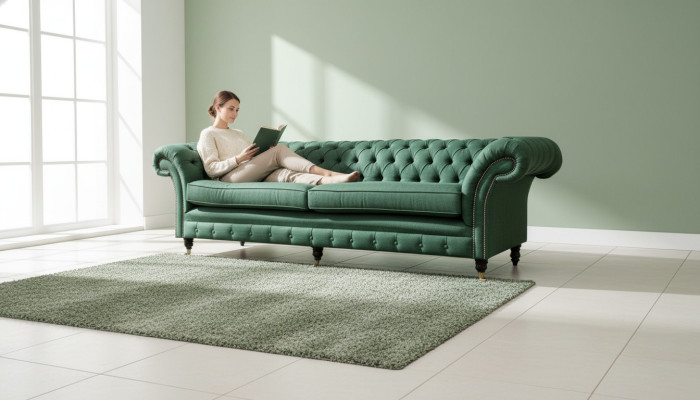 Chesterfield 4místná tmavě zelená obývací místnost Design Pohovka velký Nábytek látkový