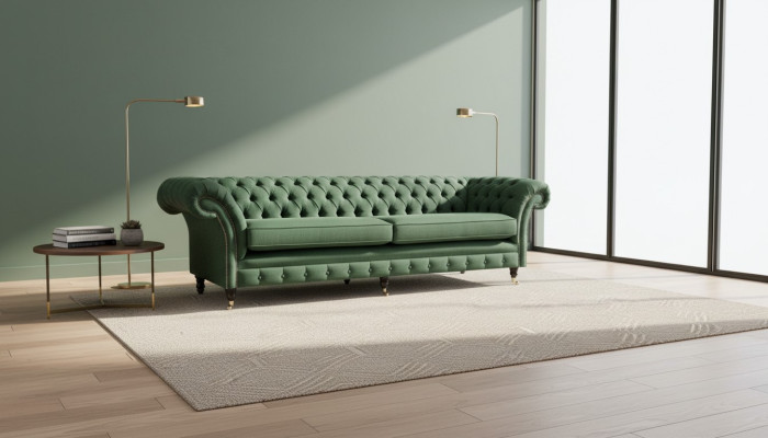 Chesterfield 4místná tmavě zelená obývací místnost Design Pohovka velký Nábytek látkový