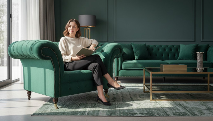 Chesterfield křeslo textil zelené design čalounění nové kreativní obývací pokoj luxus