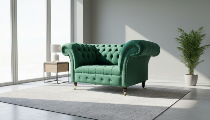 Chesterfield křeslo textil zelené design čalounění nové kreativní obývací pokoj luxus