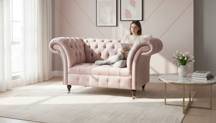 Chesterfield Sessel Rosa Textil Wohnzimmer Modern Design Kreative Möbel Neu