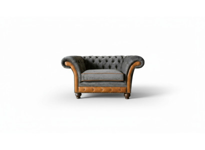 Chesterfield křeslo látka textil šedá obývací pokoj design luxus čalounění nové moderní