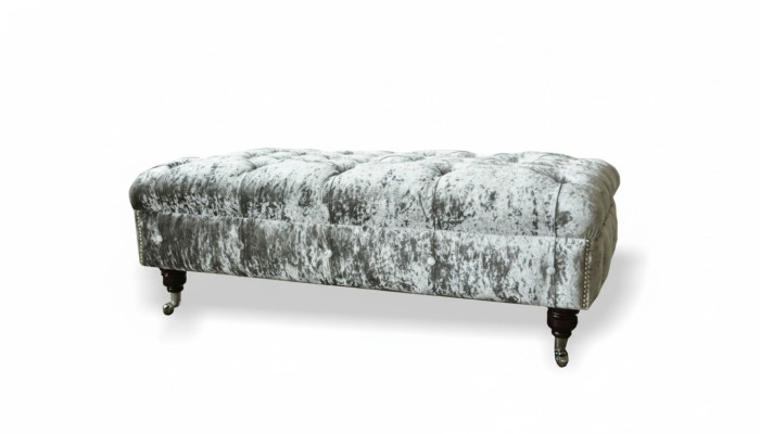 Chesterfield čalouněná taburetka šedá látka obývací pokoj design čalouněná pohovka nová textil.