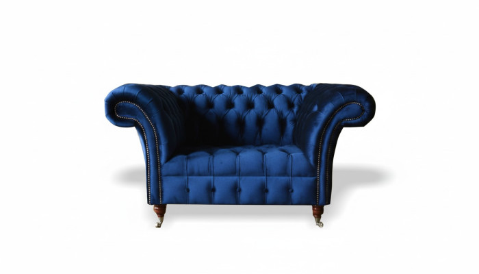 Chesterfield křeslo textilní látka modrá kreativní nábytek nový obývací pokoj luxus moderní