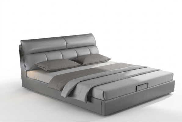 Graues Designer Bett Schlafzimmer Betten Textil Leder Hotel Polster