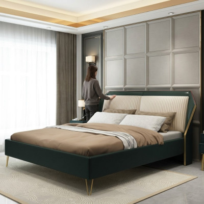 Luxus Textil Bett Doppel Design Schlafzimmer Klassische Betten Grün