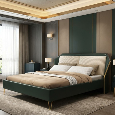 Luxus Textil Bett Doppel Design Schlafzimmer Klassische Betten Grün
