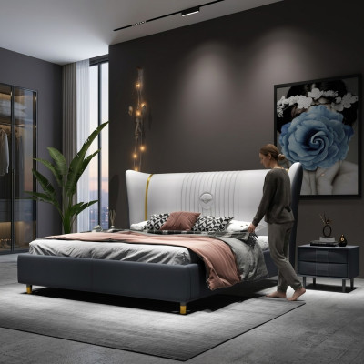 Designer double bed hotel luxury bedroom 150/180x200cm leather.