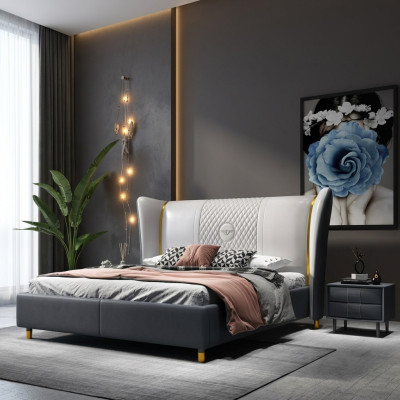 Designer double bed hotel luxury bedroom 150/180x200cm leather.