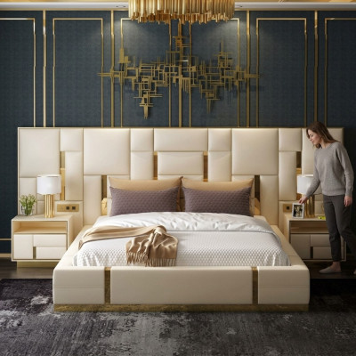 Postel Čalouněný Design Luxus Dřevo Dvojlůžkový Hotel Postele Manželská Ložnice