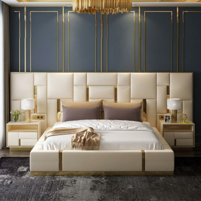 Postel Čalouněný Design Luxus Dřevo Dvojlůžkový Hotel Postele Manželská Ložnice